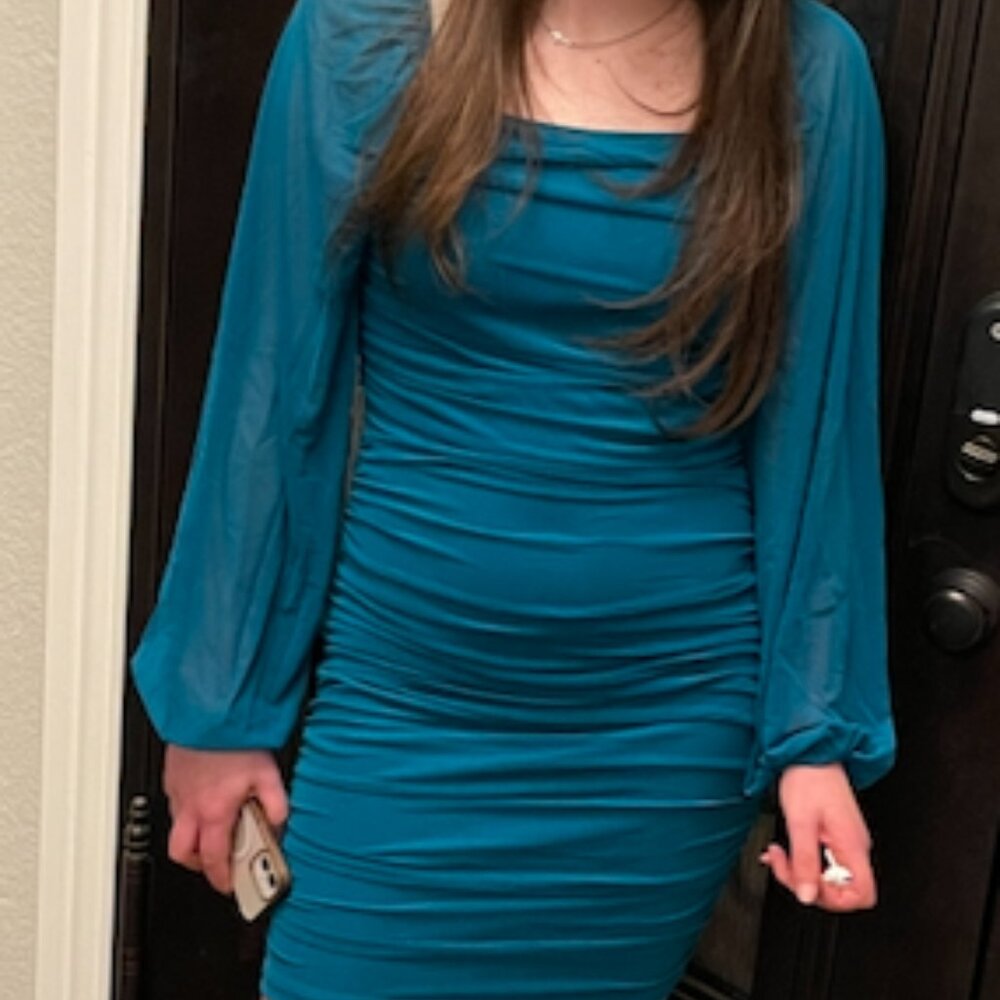 Long Sleeve Ruched Bodycon Dress  - Size Medium